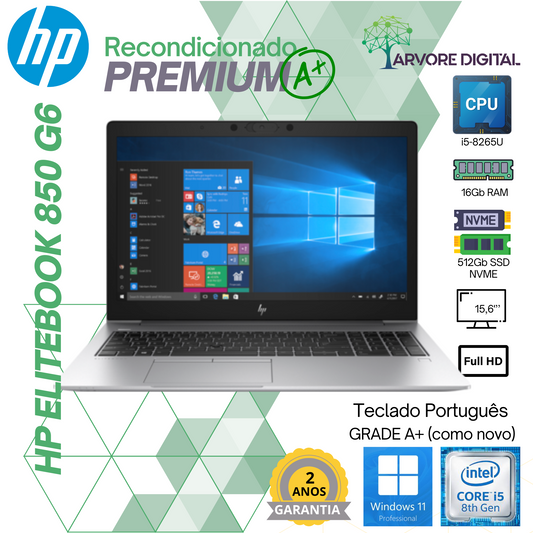 HP Elitebook 850 G6 | i5-8265U | 16Gb | 512Gb NVME | 15,6'' | Teclado PT | W11Pro | GRADEA+
