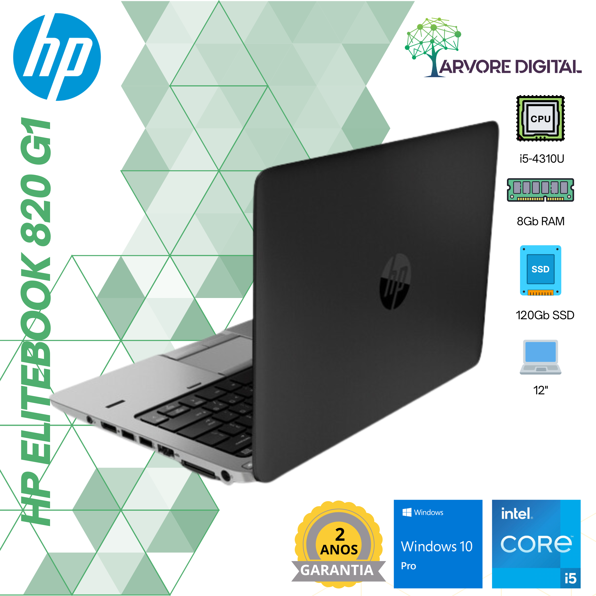 Hp Elitebook 820 G1 I5 4310u 8gb 120gb Ssd W10pro Arvoredigital 9534