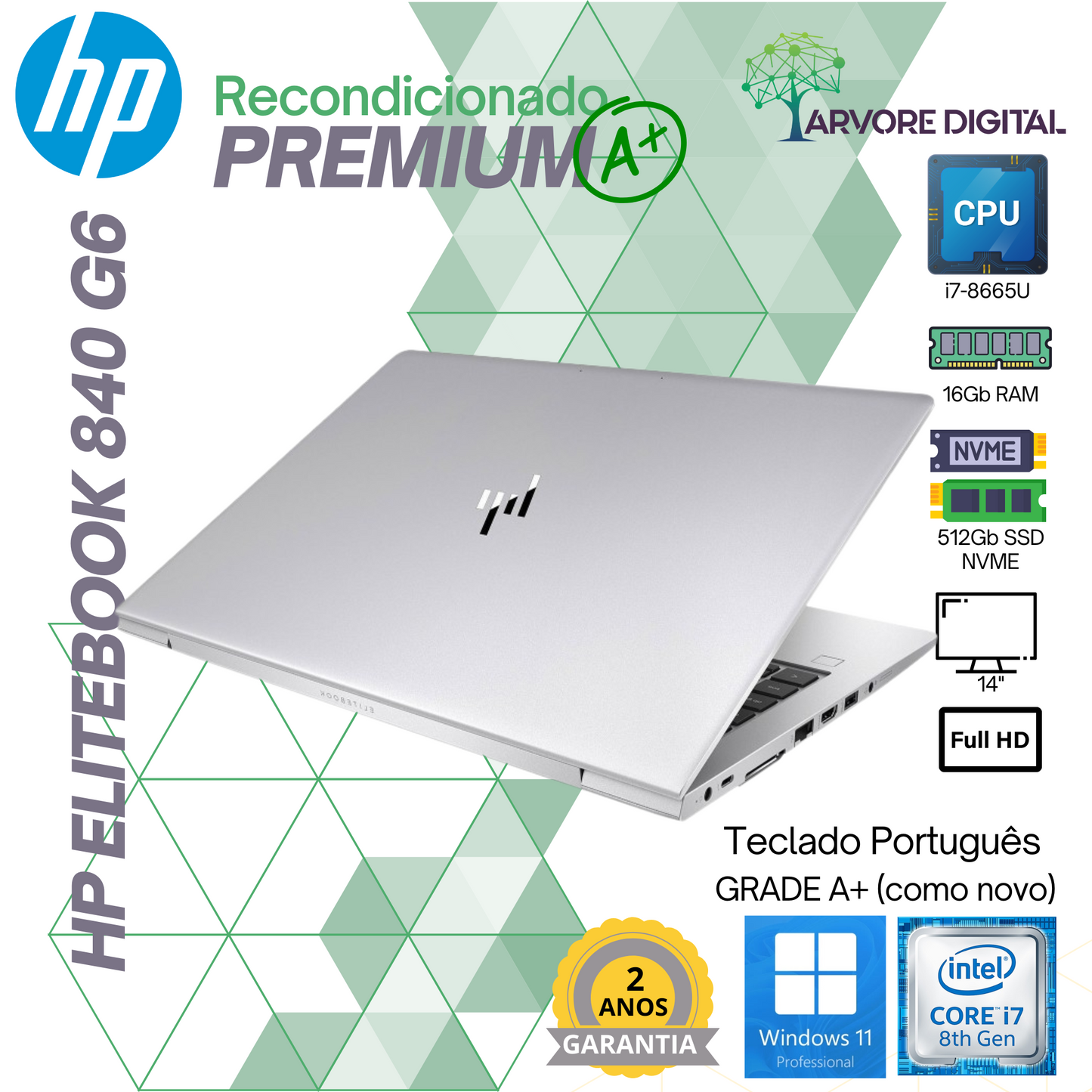 HP Elitebook 840 G6 | i7-8665U | 16Gb | 512Gb NVME | 14'' | Teclado PT | W11Pro | GRADEA+