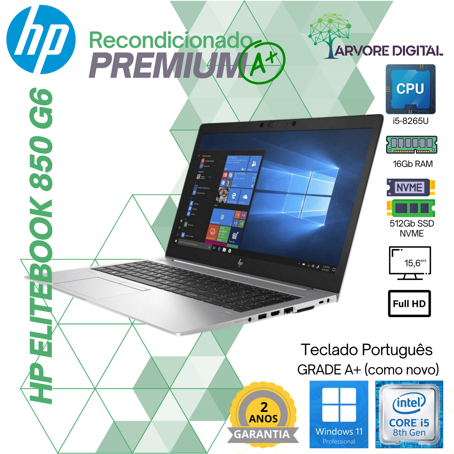 HP Elitebook 850 G6 | i5-8265U | 16Gb | 512Gb NVME | 15,6'' | Teclado PT | W11Pro | GRADEA+