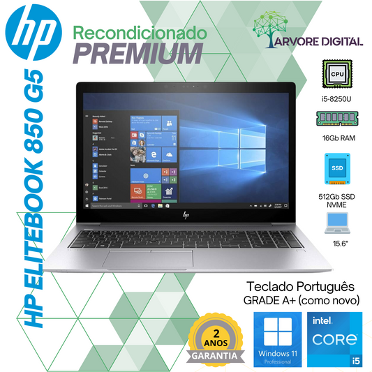 HP Elitebook 850 G5 | i5-8250 | 16Gb | 512Gb SSD NVMe | 15,6" | Teclado PT | W11Pro | GRADE A+