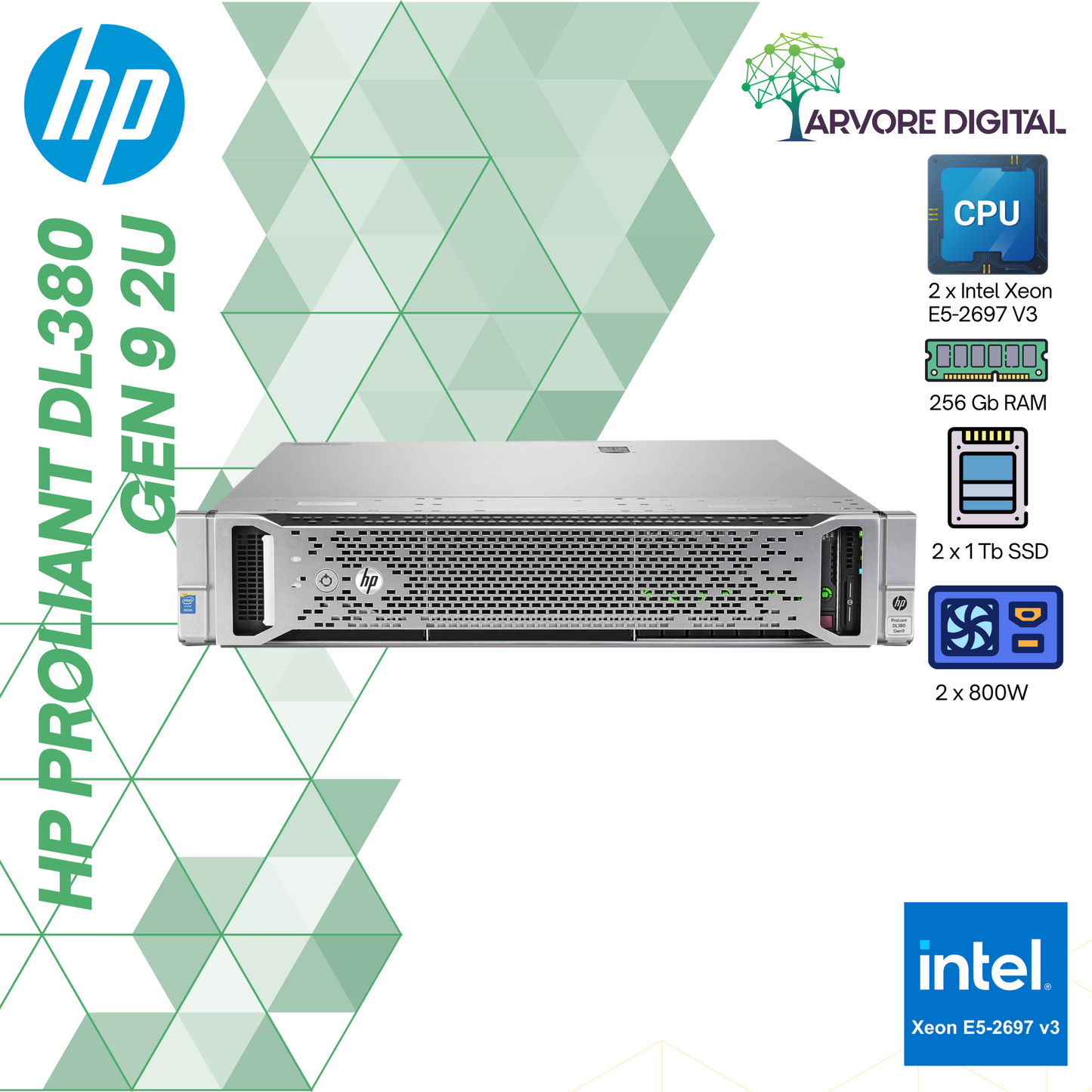 HP ProLiant DL380 Gen9 2U 12x 3.5" | 2 x  E5-2697 V3 | 256Gb RAM | 2 x 1 Tb SSD | 2 x 800W