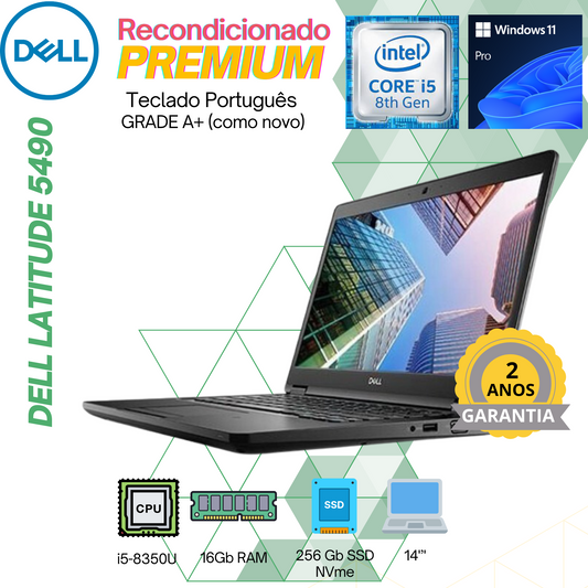 Dell Latitude 5490 | i5-8350U | 16Gb | 256Gb SSD | Teclado PT | W11Pro | GRADE A+
