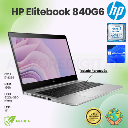 HP Elitebook 840G6 | i7-8365U | 16Gb | 512Gb NVME | 14'' | Teclado PT | W11Pro | GRADEA+