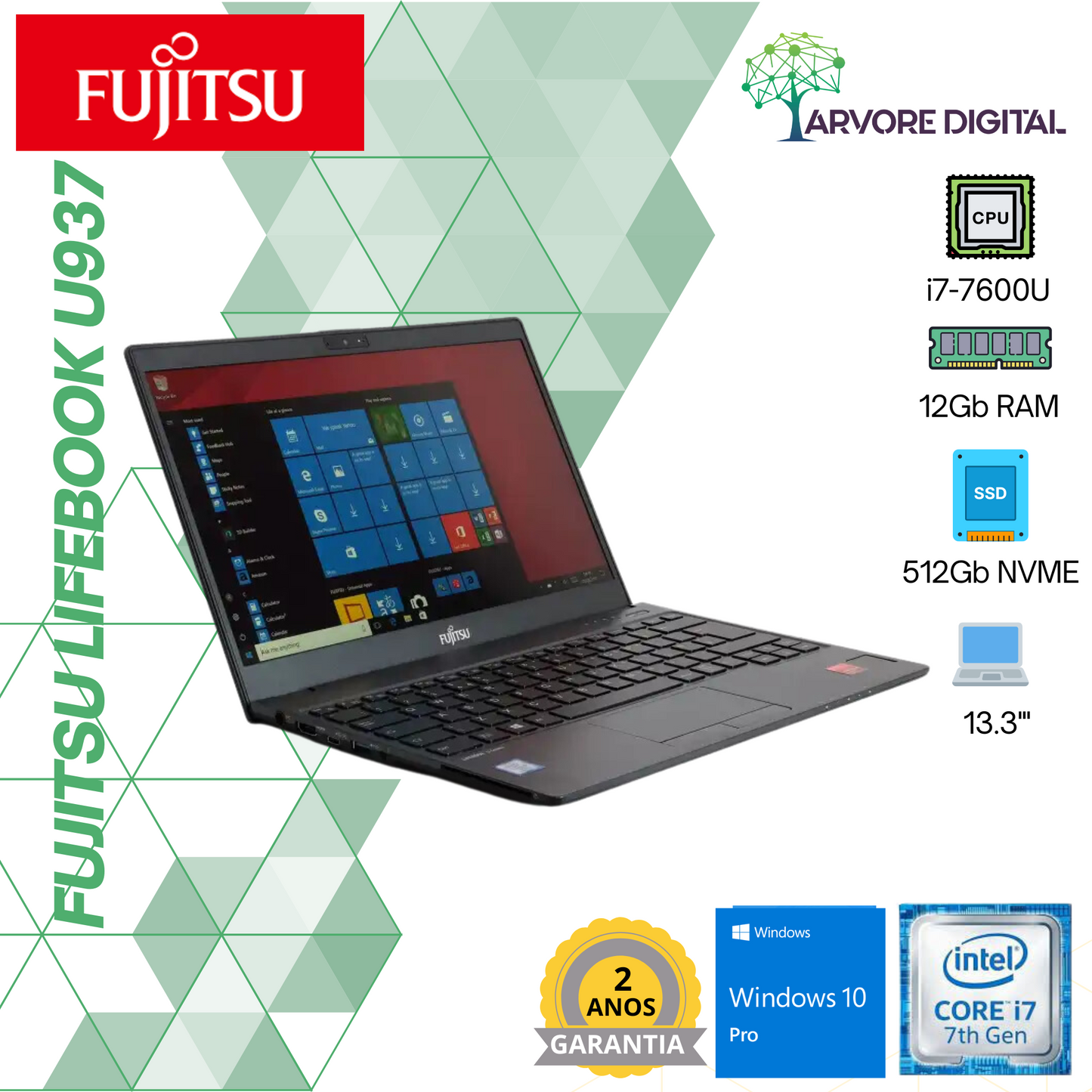 Fujitsu Lifebook U937 | i7-7600U | 12GB | 512Gb SSD | 13,3'' | Windows 10 Pro