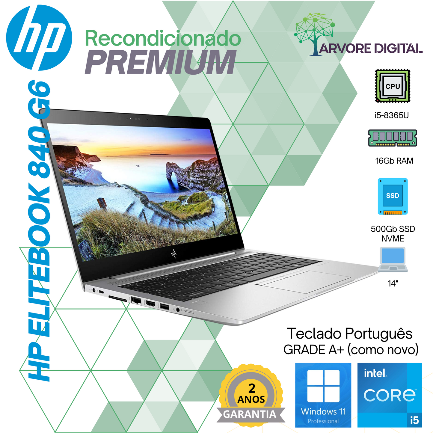 HP Elitebook 840G6 | i5-8365U | 16Gb | 500Gb NVME | 14'' | Teclado PT | W11Pro | GRADEA+