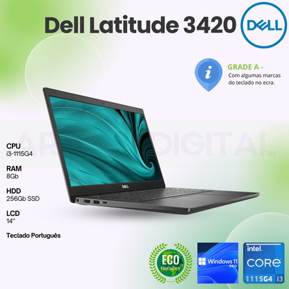 Dell Latitude 3420 |  i3-1115G4 | 8GB | 256Gb SSD | 14'' | Teclado PT | W11Pro