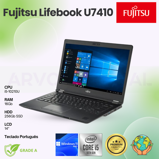 Fujitsu Lifebook U7410 | i5-10210U | 16GB | 256Gb SSD | 14'' | Teclado Português | Windows 11 Pro