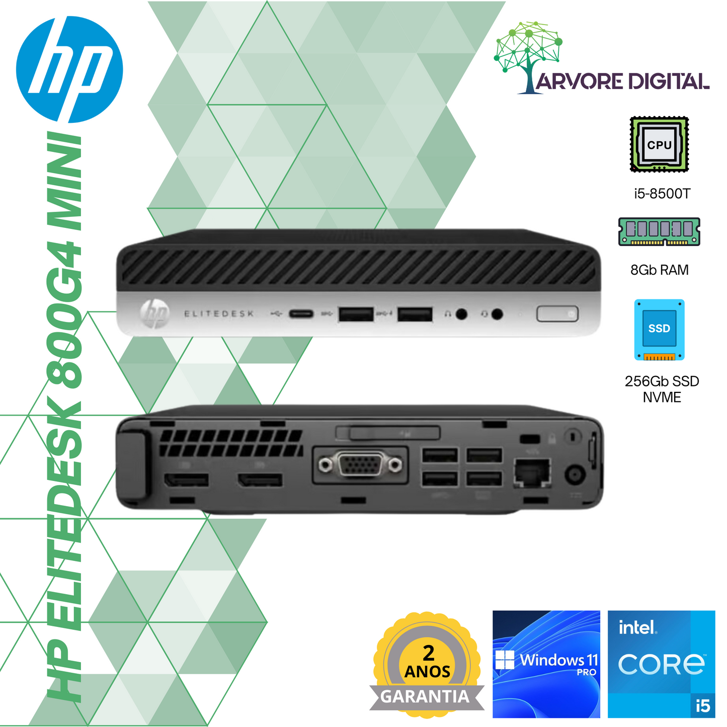 HP EliteDesk 800 G4 Mini | i5-8500T | 8Gb | 256Gb SSD | W11Pro