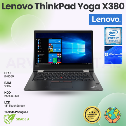 Lenovo ThinkPad Yoga X380 | i7-8550U | 16Gb | 256Gb NVME | 13'' TouchScreen | Teclado PT | W11 Pro