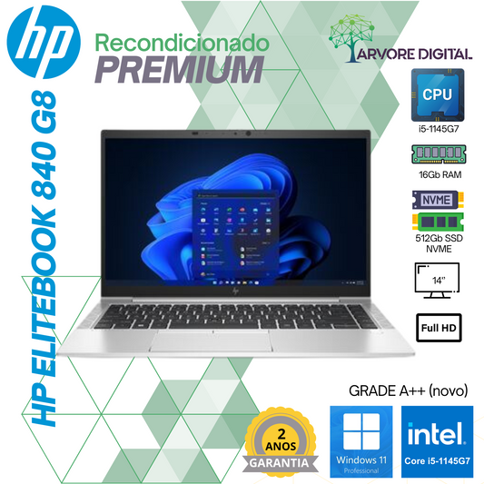 HP Elitebook 840G8 | i5-1145G7 | 16Gb | 512Gb NVME | 14'' | W11Pro | GRADEA++ (novo)