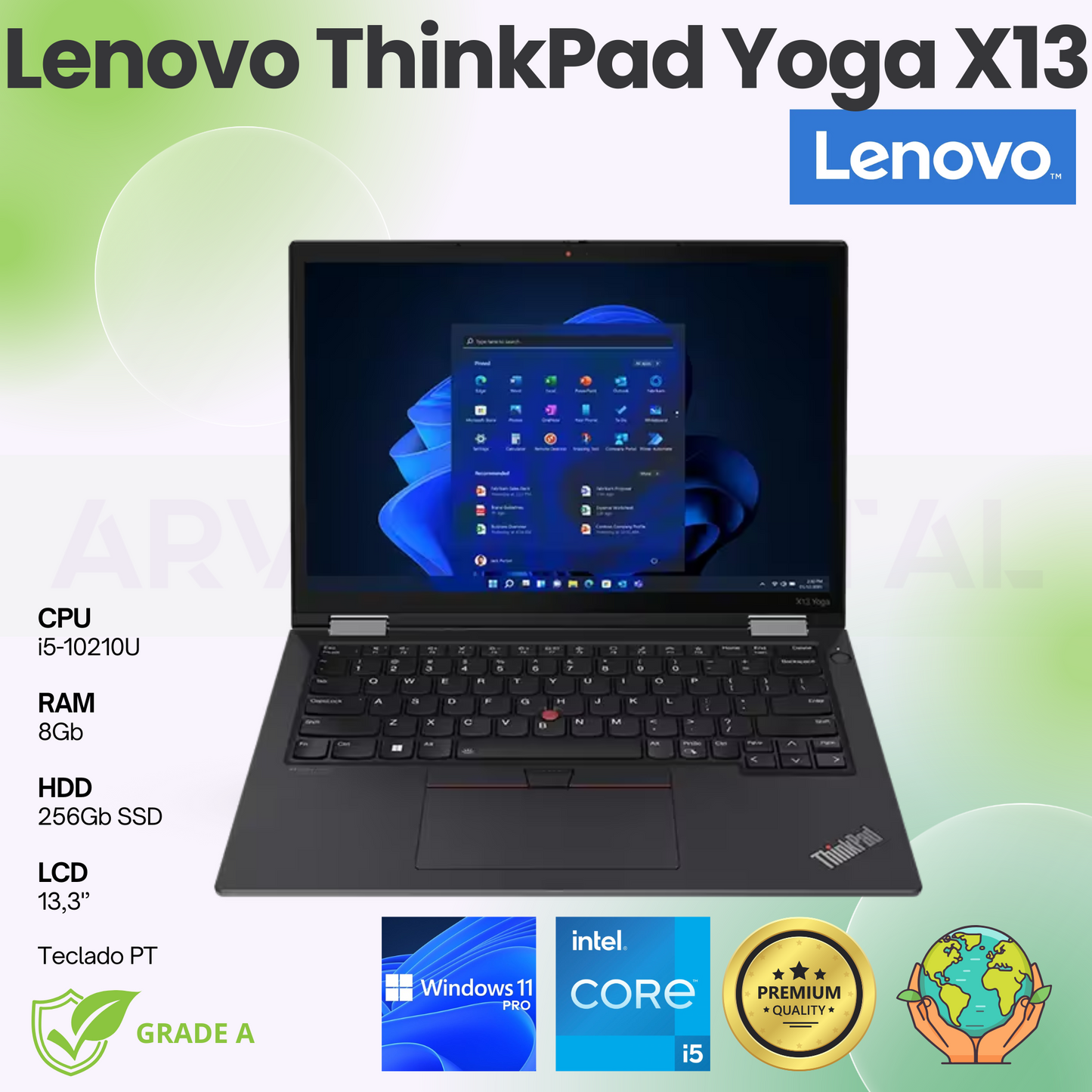 Lenovo ThinkPad Yoga X13 | i5-10210U | 8GB | 256Gb NVME | 13,3'' TouchScreen | Teclado PT | W11 Pro