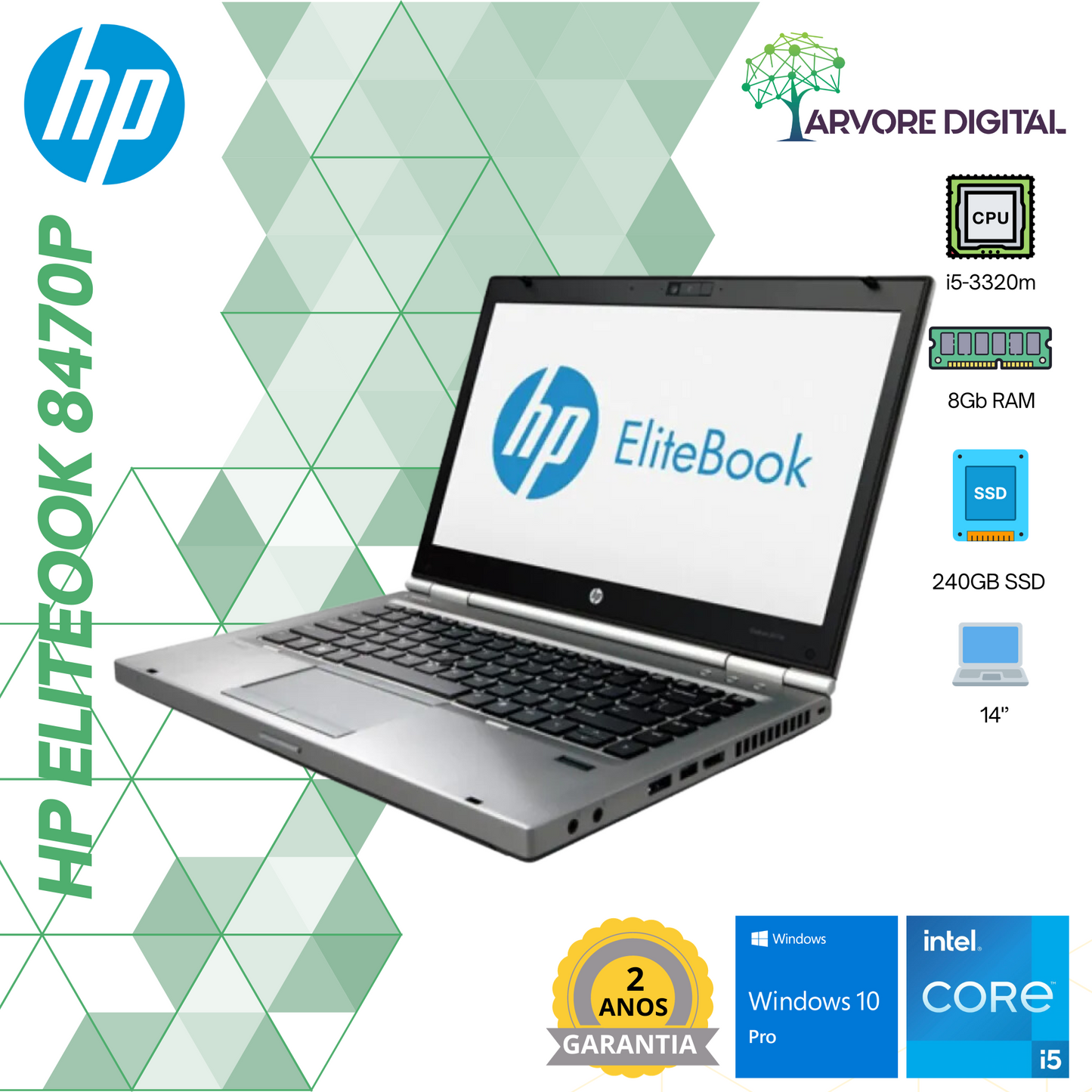 HP Elitebook 8470 | i5-3320m | 8Gb | 240Gb SSD | 14'' | W10Pro