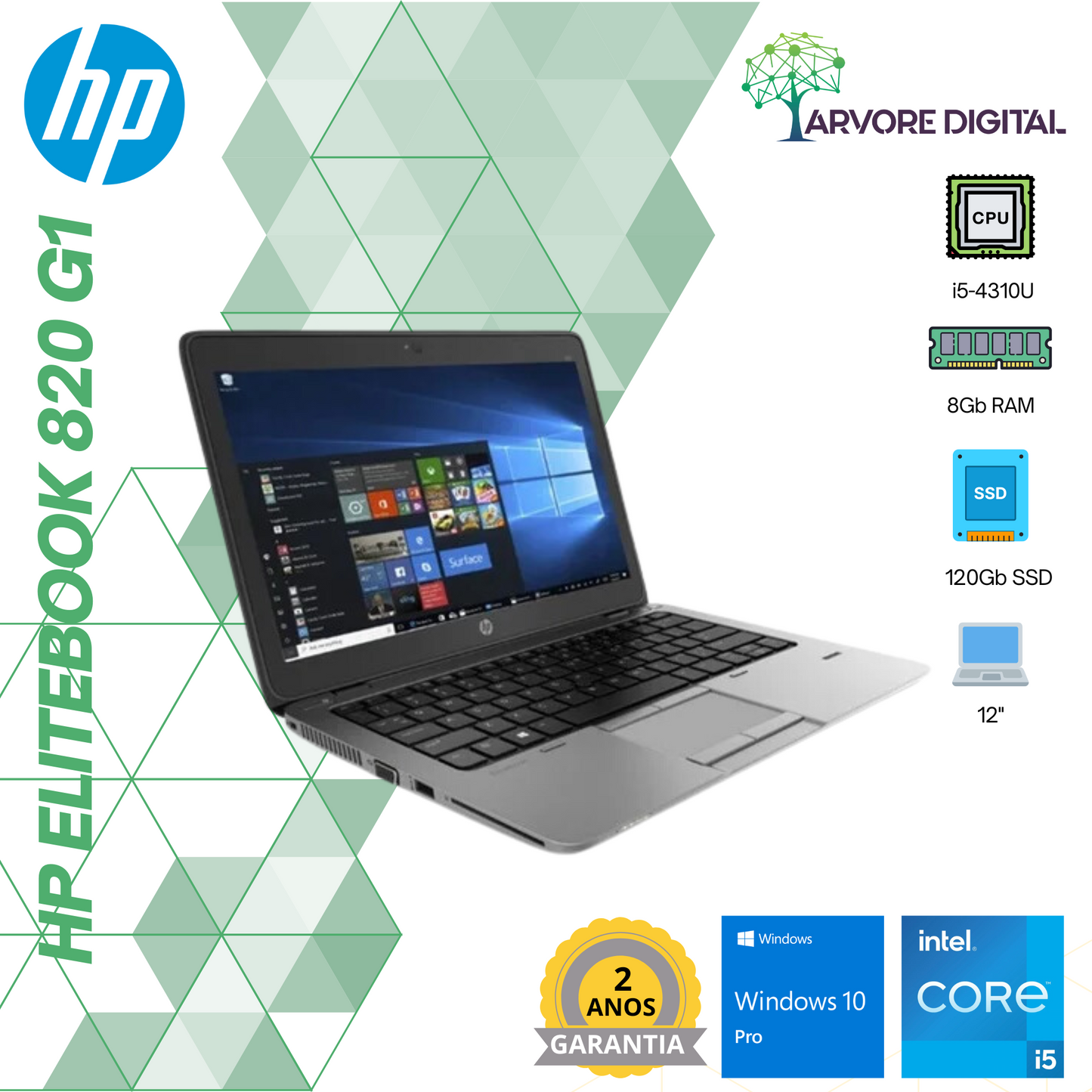 HP Elitebook 820 G1 | i5-4310U | 8Gb | 120Gb SSD | W10Pro
