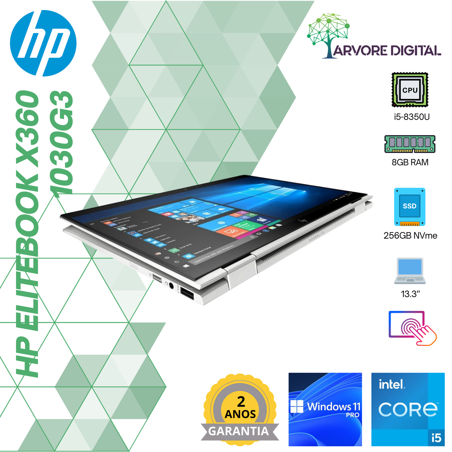 HP Elitebook X360 1030G3 | i5-8350U | 8Gb | 256Gb NVMe | 13.3'' TouchScreen | W11Pro