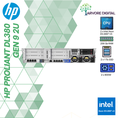 HP ProLiant DL380 Gen9 2U 12x 3.5" | 2 x  E5-2697 V3 | 256Gb RAM | 2 x 1 Tb SSD | 2 x 800W