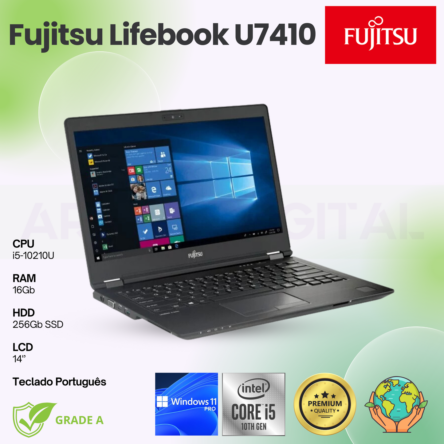 Fujitsu Lifebook U7410 | i5-10210U | 16GB | 256Gb SSD | 14'' | Teclado Português | Windows 11 Pro