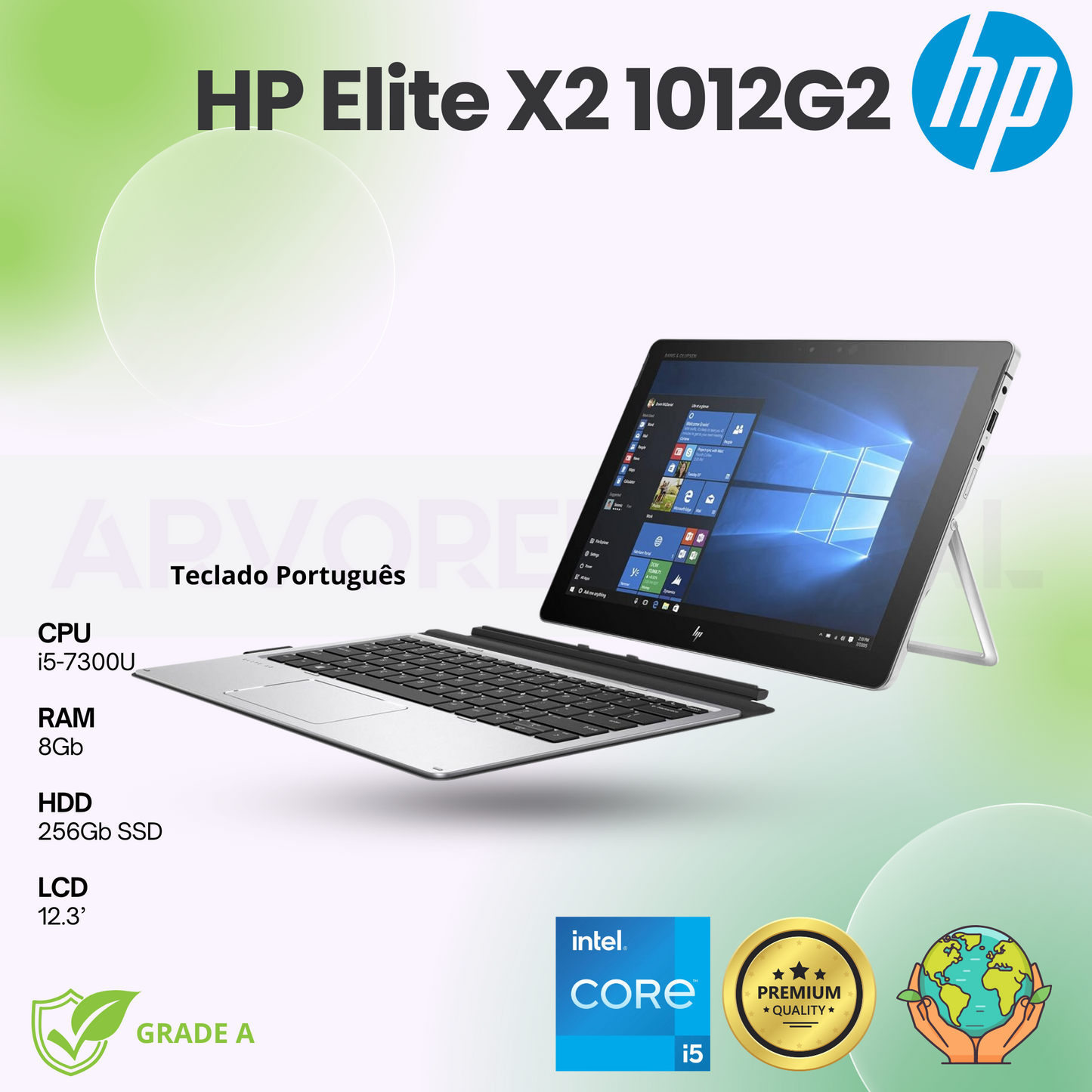 HP Elite X2 1012G2 | i5-7300U | 8Gb | 256Gb SSD | 12,3'' Touchscreen | Teclado PT | W10Pro