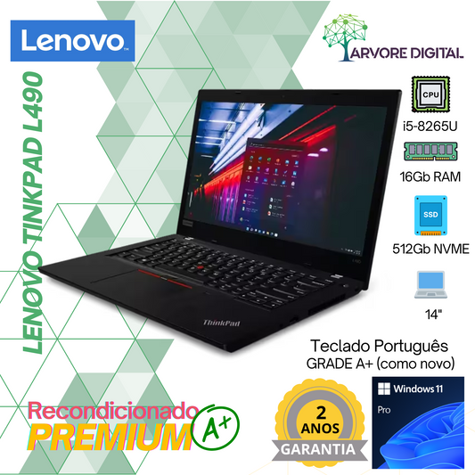 Lenovo ThinkPad L490 | i5-8350U | 16Gb | 512Gb NVME | 14'' | Teclado PT | W11 Pro | GRADE A+