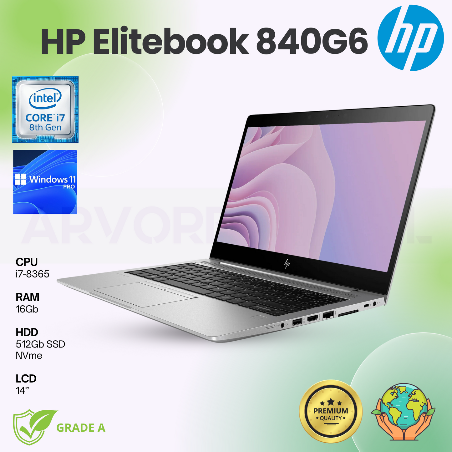 HP Elitebook 840G6 | i7-8365U | 16Gb | 512Gb NVME | 14'' | Teclado PT | W11Pro | GRADEA+