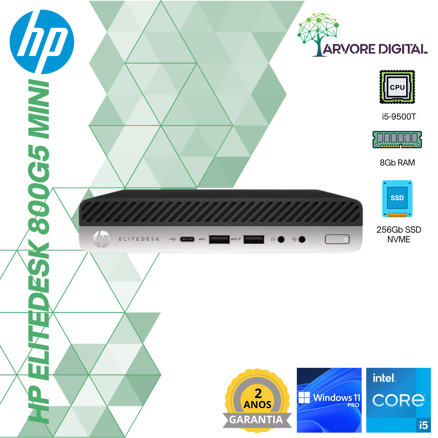 HP EliteDesk 800 G5 Mini | i5-9500T | 8Gb | 256Gb SSD | W11Pro