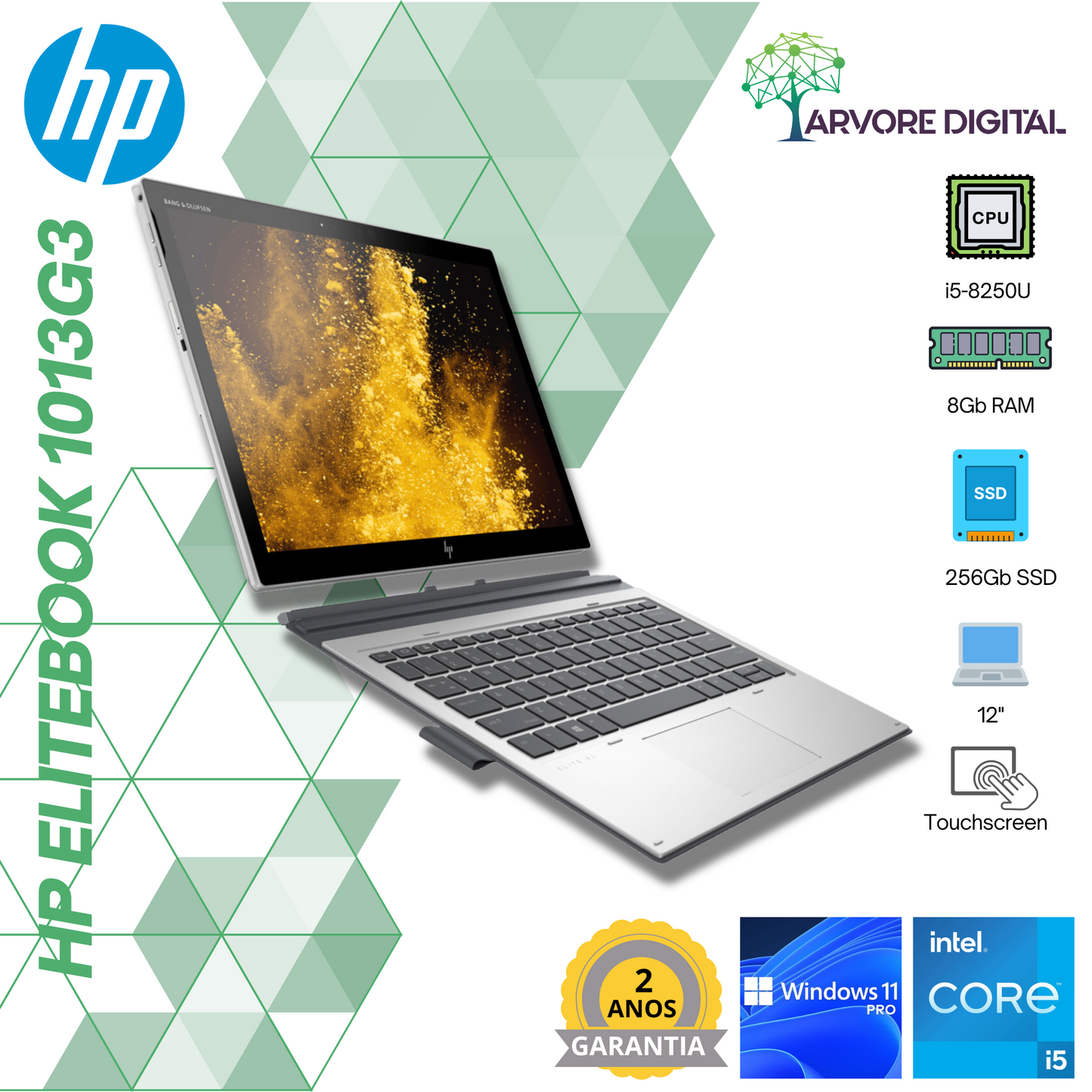 HP Elitebook 1013G3 | i5-8250U | 8Gb | 256Gb SSD | 12'' Touchscreen | W11Pro
