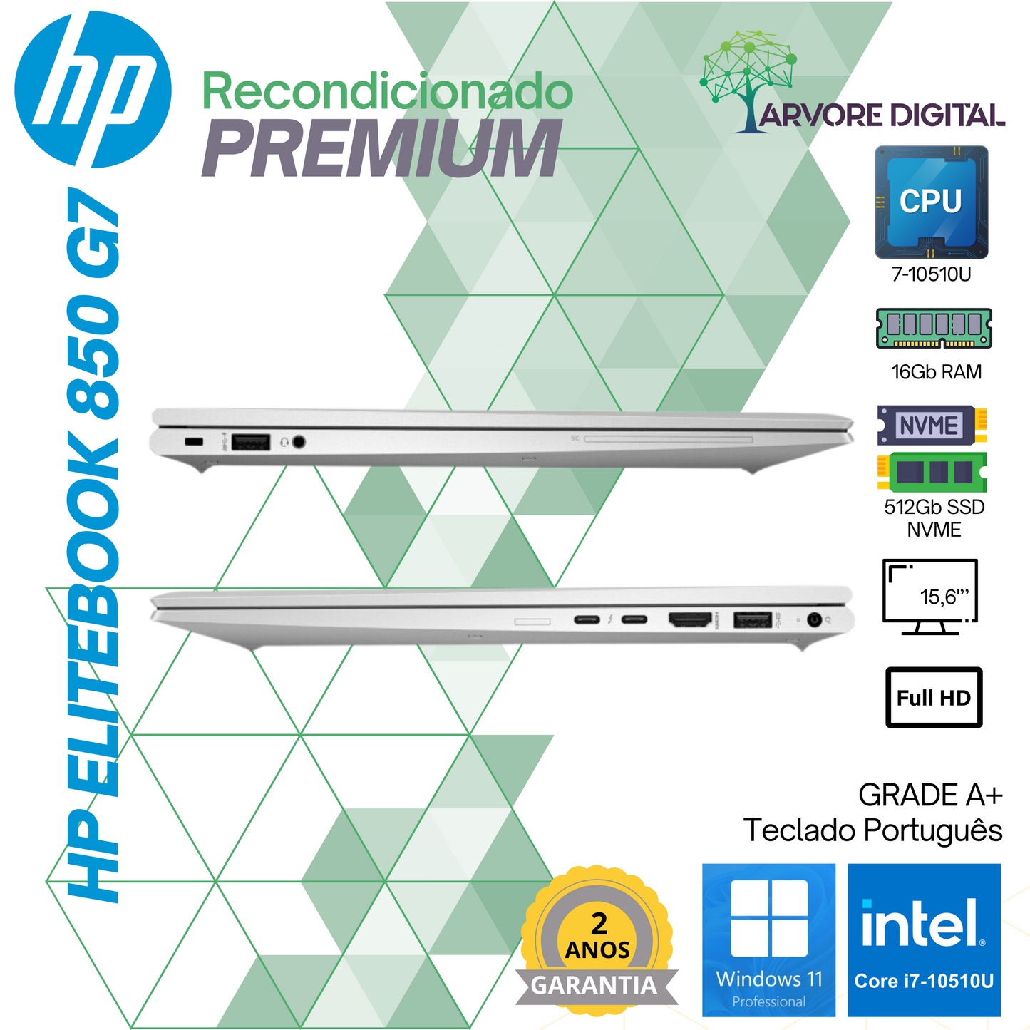 HP Elitebook 850 G7 | i7-10510U | 16Gb | 512Gb NVME | 15,6'' | Teclado PT | W11Pro | GRADEA