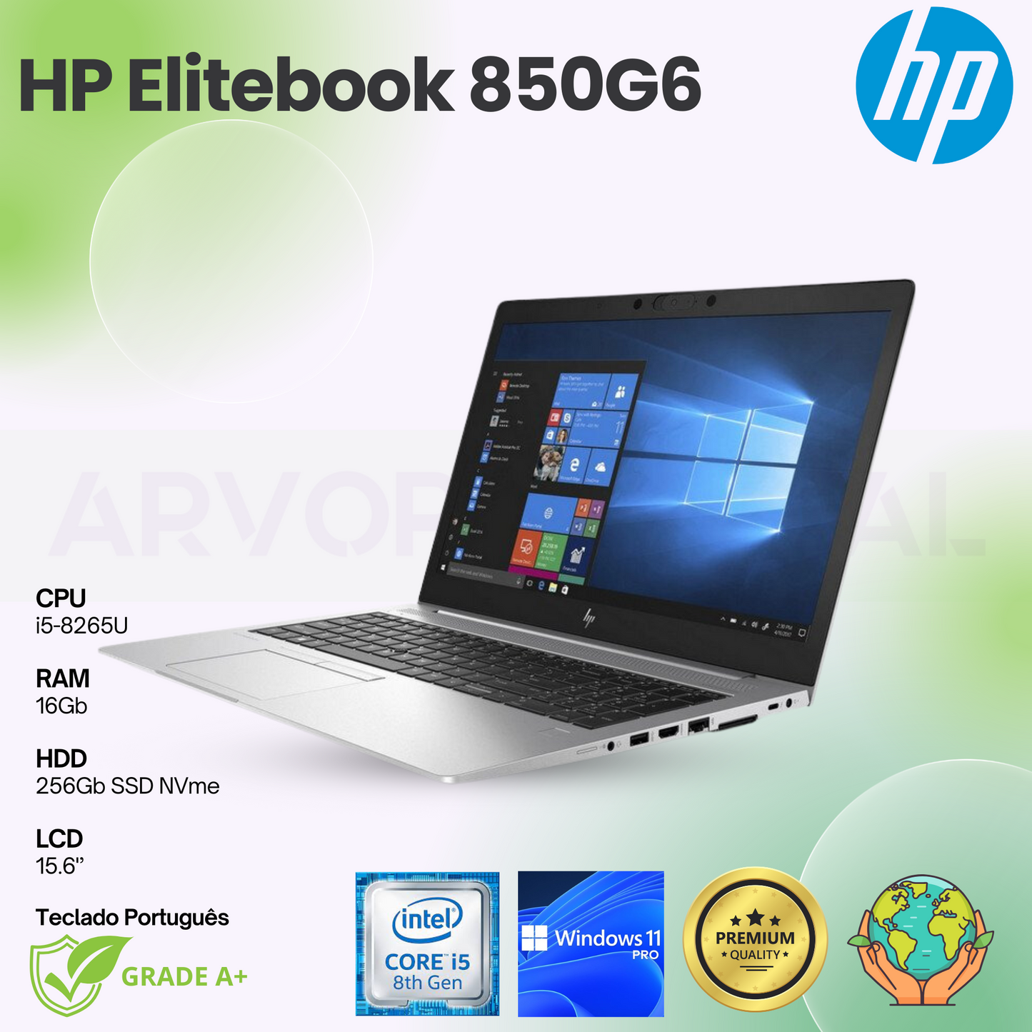 HP Elitebook 850 G6 | i5-8265U | 16Gb | 256Gb NVME | 15,6'' | Teclado PT | W11Pro