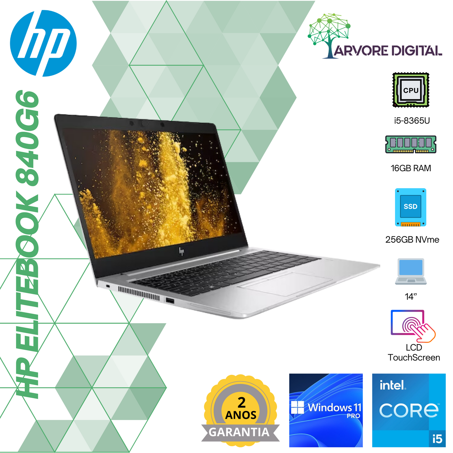 HP Elitebook 840G6 | i5-8365U | 16Gb | 256Gb NVME | 14'' TouchScreen | W11Pro