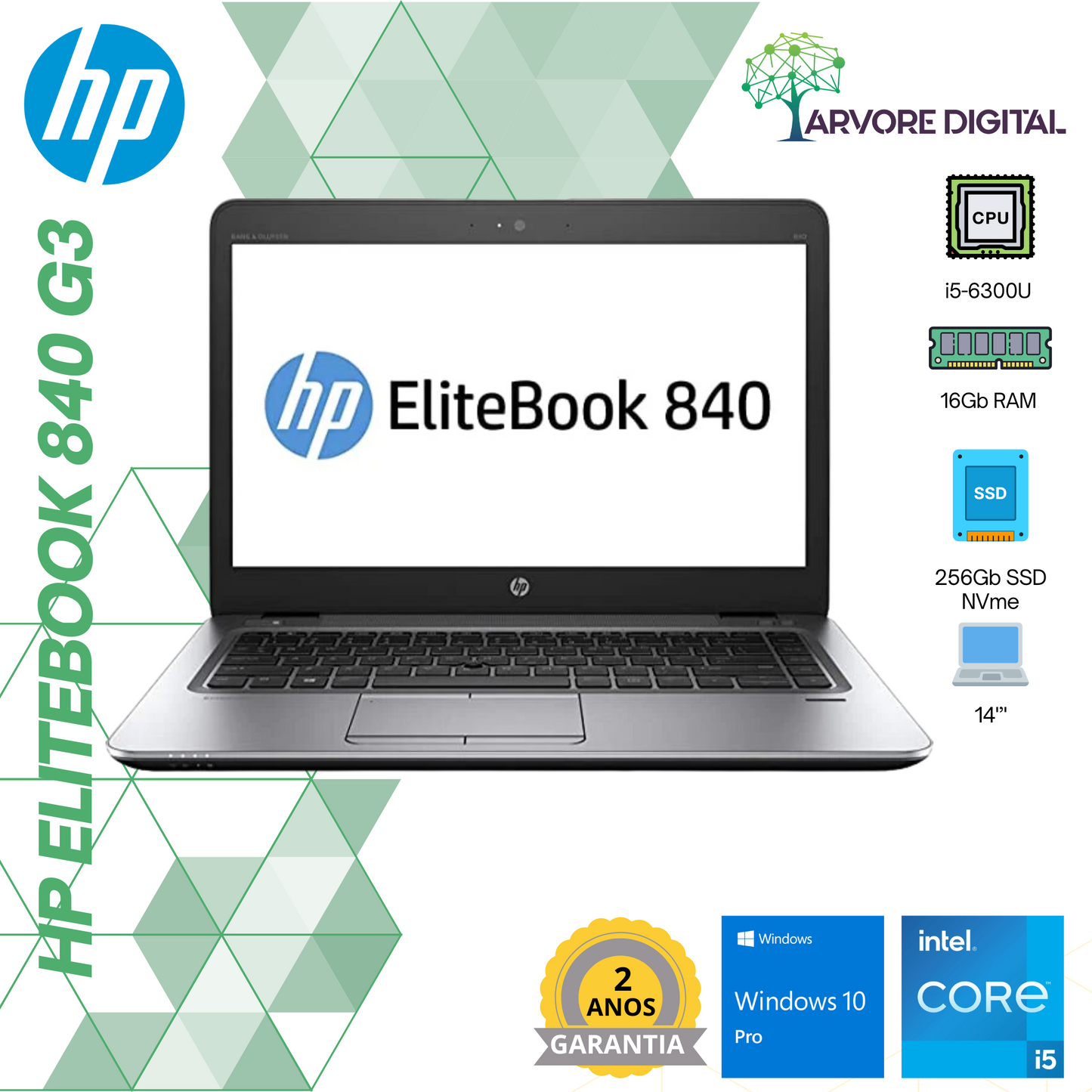 HP Elitebook 840 G3 | i5-6300U | 16Gb | 256Gb SSD NVme | 14" | W10Pro