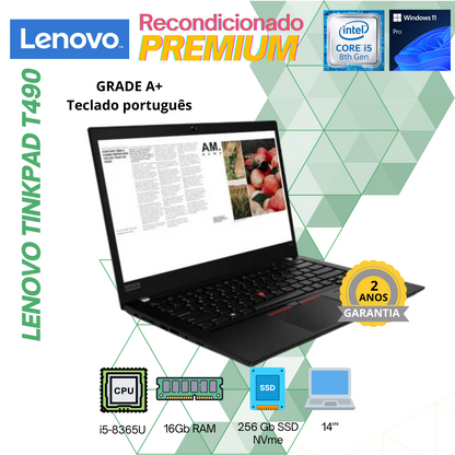 Lenovo ThinkPad T490 | i5-8365U | 16Gb | 256Gb NVME | 14'' | Teclado PT | W11 Pro | GRADE A+