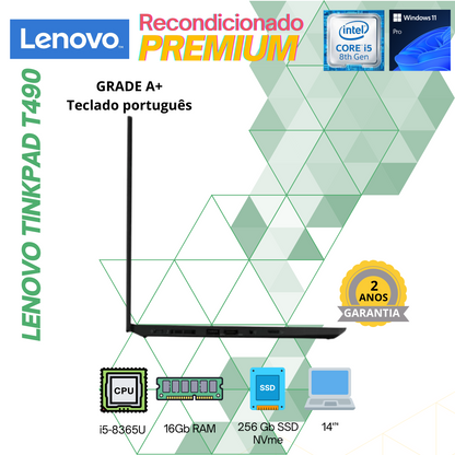 Lenovo ThinkPad T490 | i5-8365U | 16Gb | 256Gb NVME | 14'' | Teclado PT | W11 Pro | GRADE A+