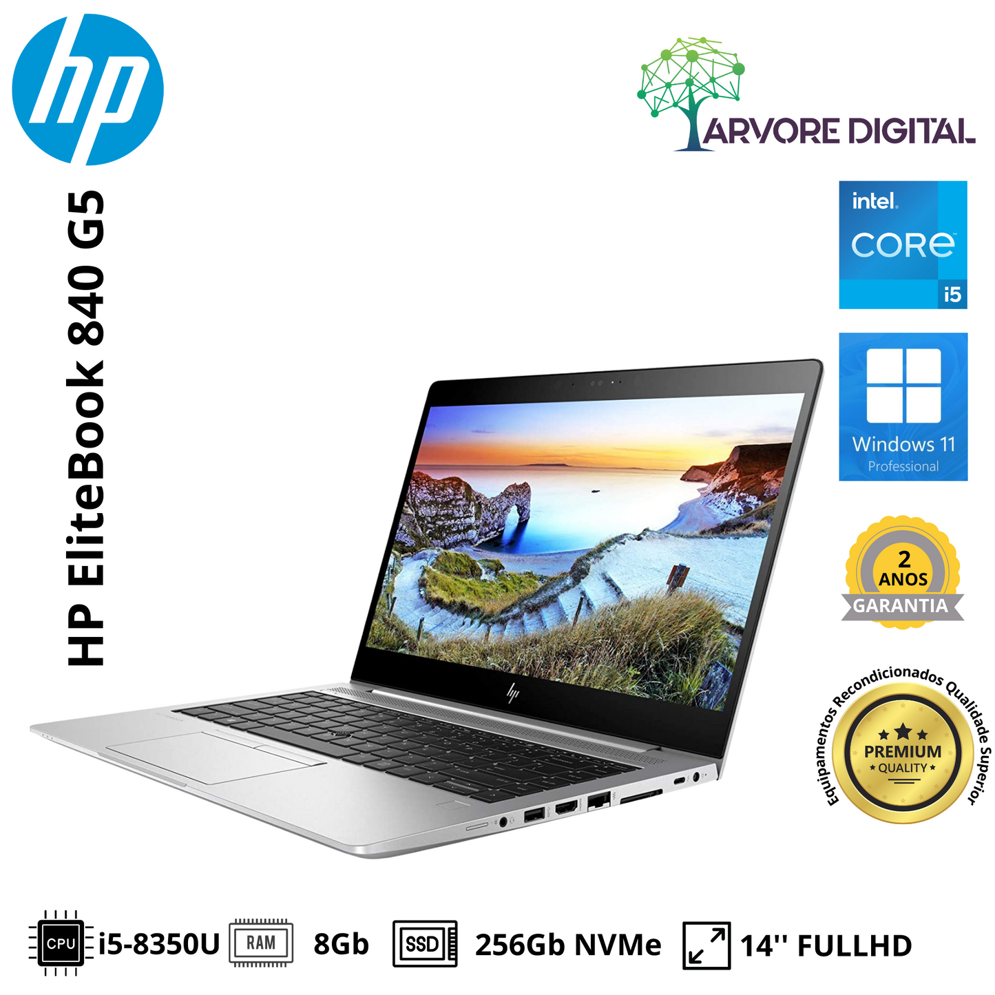 HP Elitebook 840 G5 | i5-8350U | 8Gb | 256Gb SSD NVMe | 14" | W11Pro