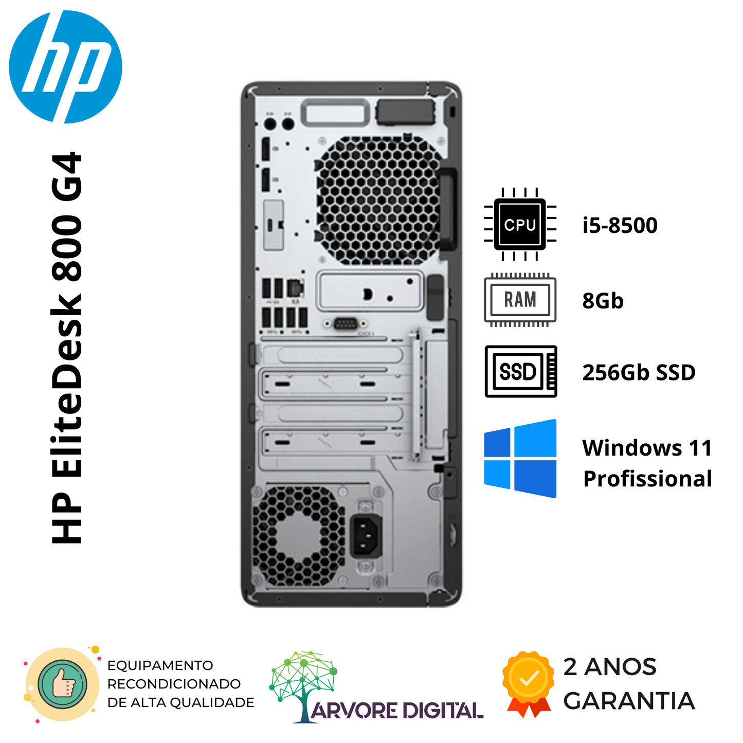 HP EliteDesk 800 G4 Tower | i5-8500 | 8Gb | 256Gb SSD | W11Pro