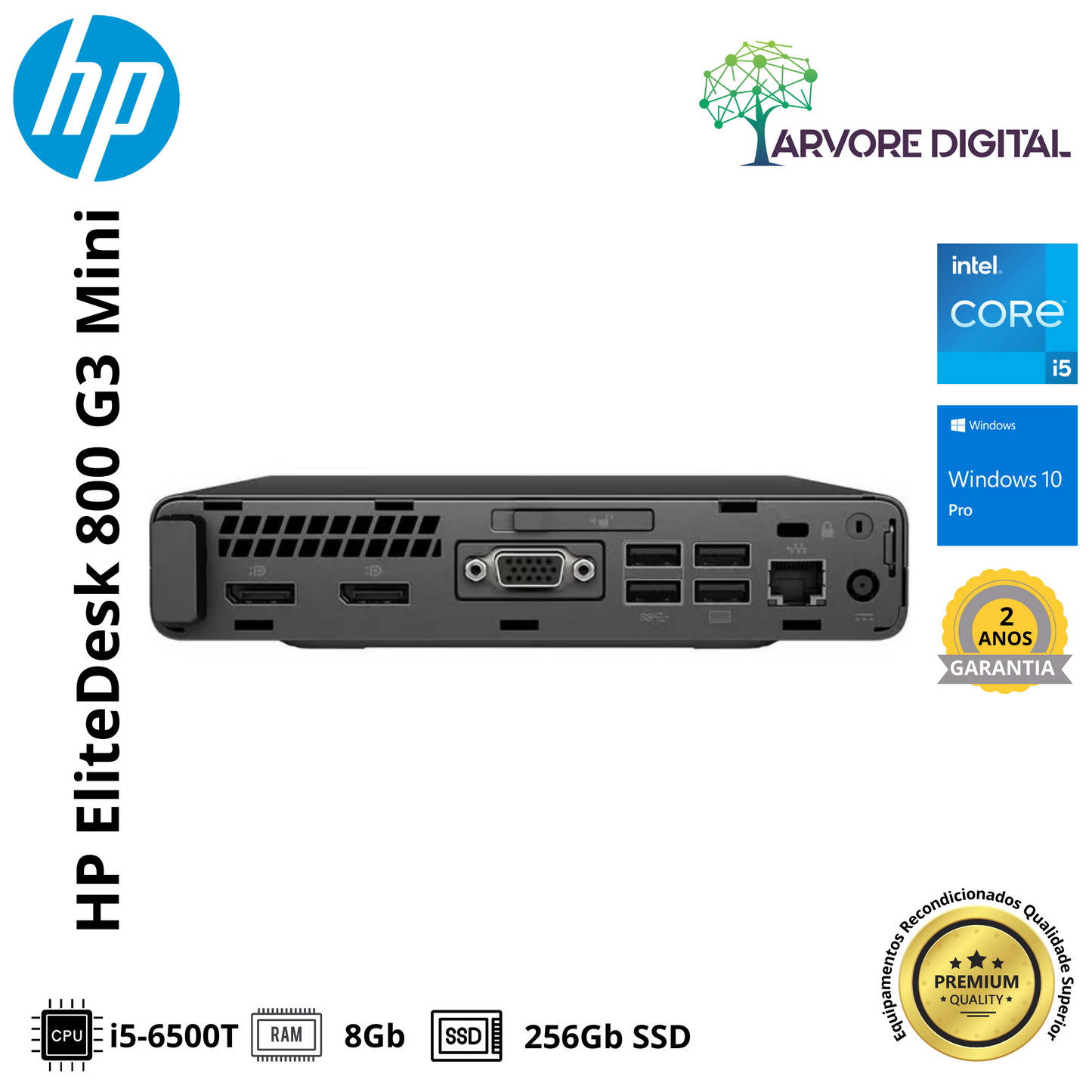 HP EliteDesk 800 G3 Mini | i5-6500T | 8Gb | 256Gb SSD | W10Pro