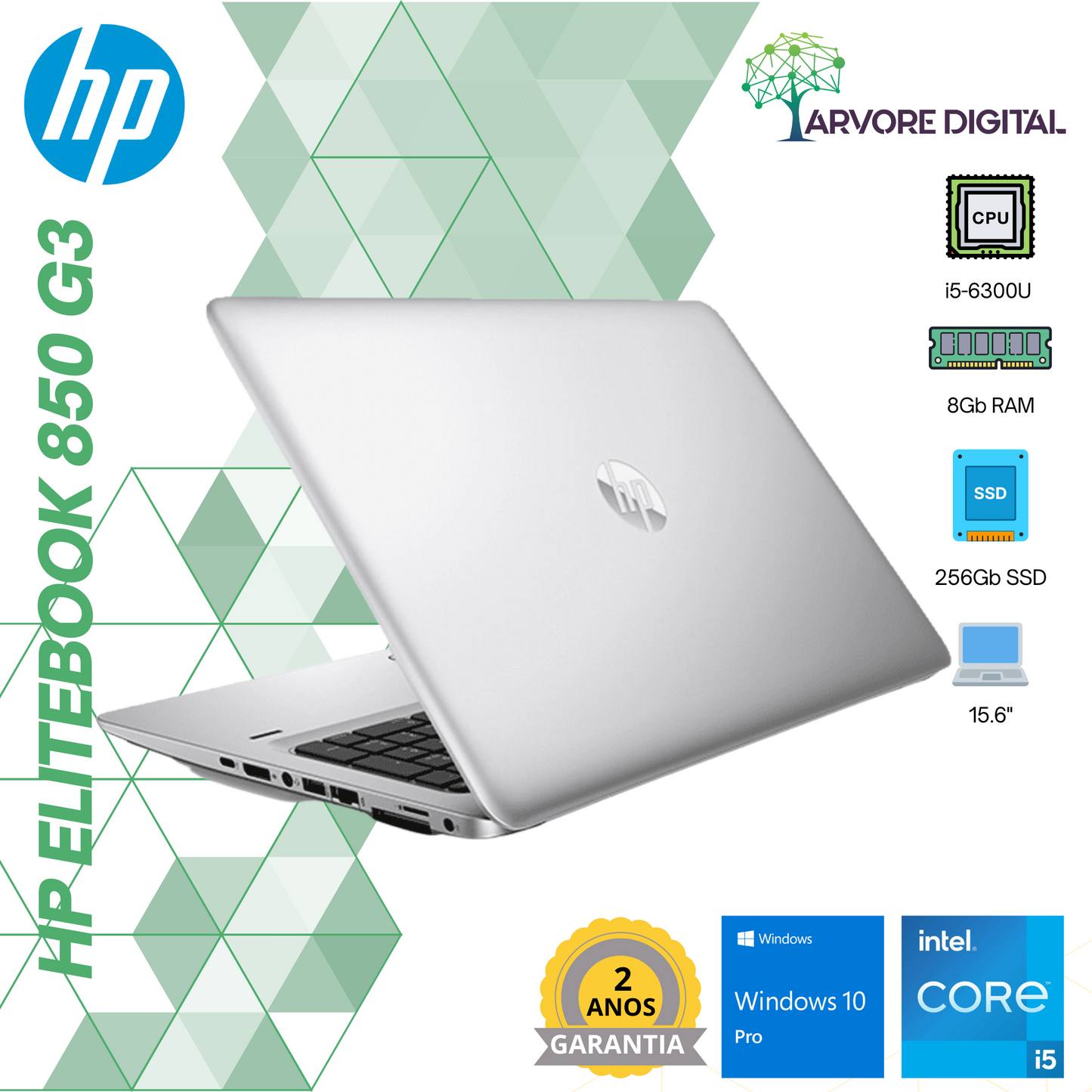 HP EliteBook 850G3 | i5-6300U | 8GB | 256SSD | 15,6'' | TECLADO PT | W10Pro